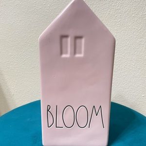 Pink Rae Dunn ceramic vase House shape BLOOM.